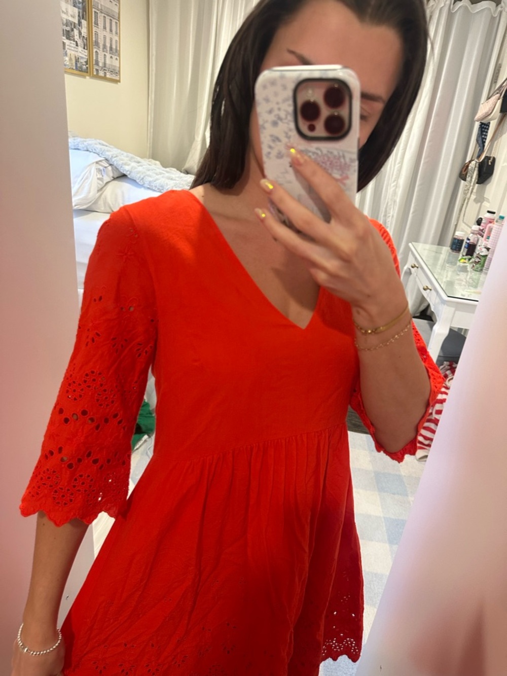Madewell Bright Red Eyelet V-Neck Mini Dress - Picture 2 of 4